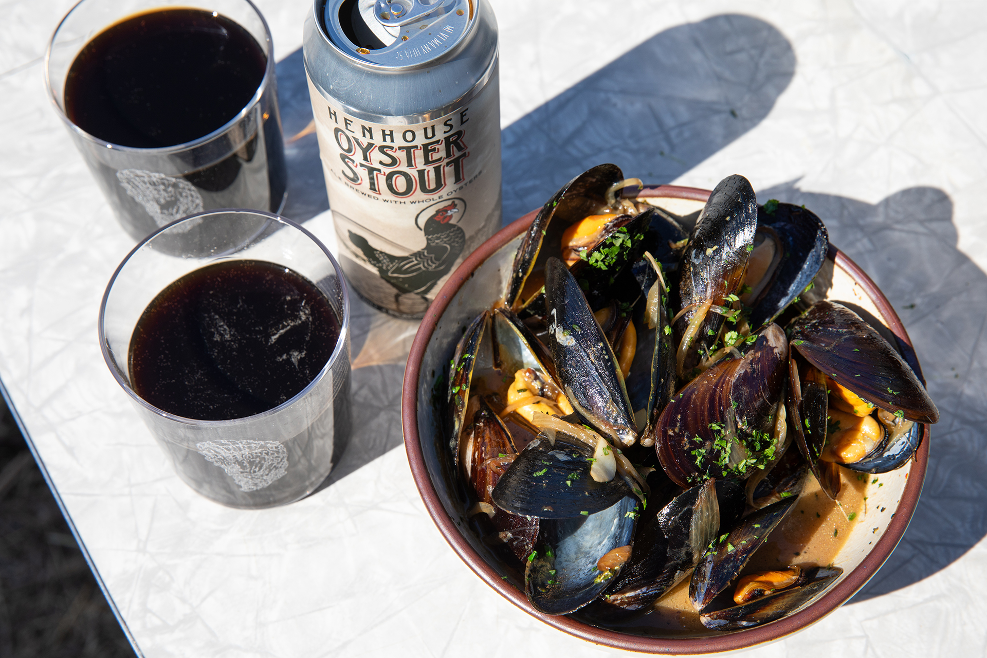 Oyster Stout Steamed Mussels